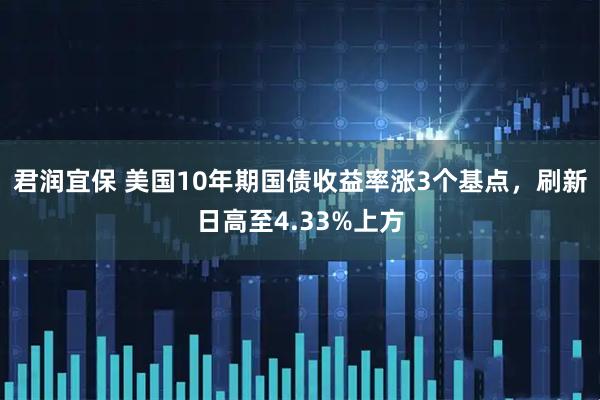 君润宜保 美国10年期国债收益率涨3个基点，刷新日高至4.33%上方